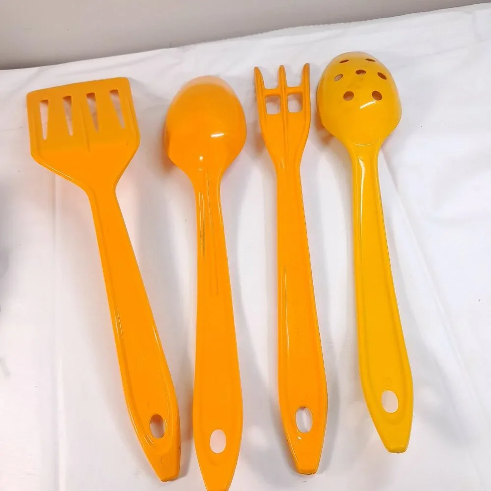 Vintage Hutzler yellow cooking utensils turner spatula serving spoon meat fork‎